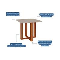 Conjunto Mesa Sala Jantar Flora Com Tampo Madeirado Com Vidro 95x95cm E 4 Cadeiras Clarice Madeirado Linho Bege Cimol