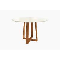 Mesa Para Cozinha Elma Madeira Maciça Com Tampo Madeirado Com Vidro 120x120cm Carvalho Off White Kappesberg - 1