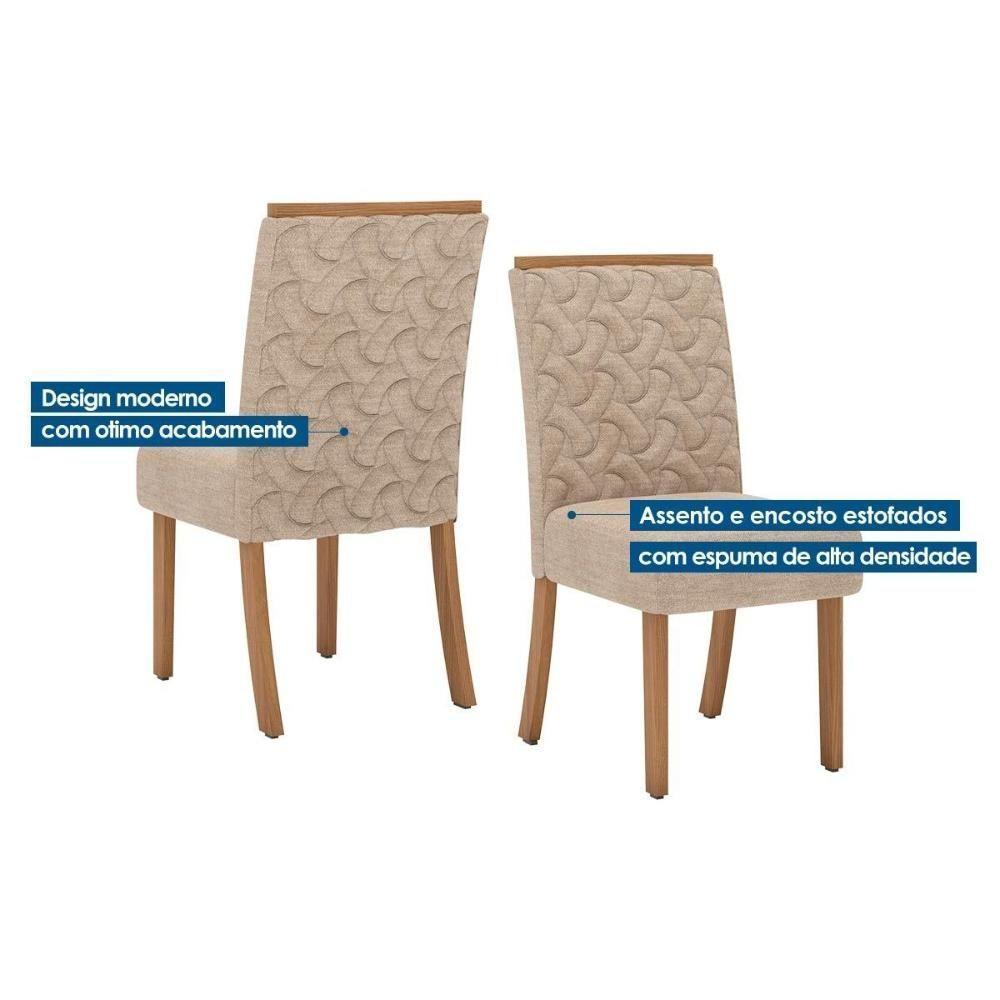 Conjunto Mesa Sala Jantar Lins Com Tampo Madeirado Com Vidro Curvo 160x90cm E 6 Cadeiras Esther Nature Linho Cacao Henn - 9