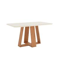 Conjunto Mesa Sala Jantar Lins Com Tampo Madeirado Com Vidro Curvo 160x90cm E 6 Cadeiras Esther Nature Linho Cacao Henn - 5