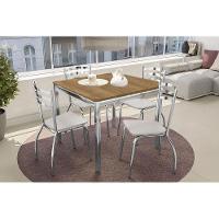 Conjunto Mesa Sala Jantar Reno Com Tampo De Madeira 90cm E 4 Cadeiras Portugal Cromada Branco 106 Kappesberg - 1