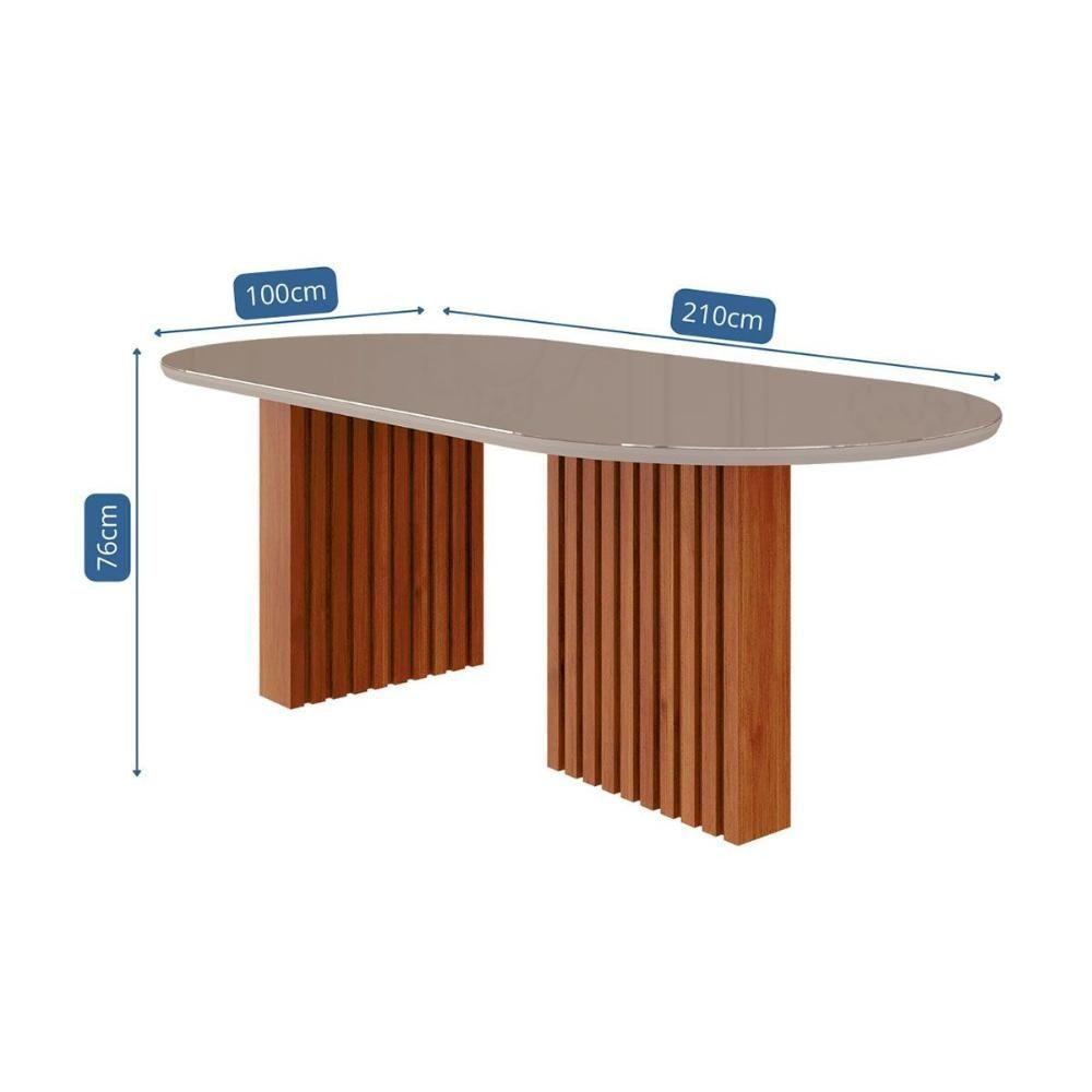 Mesa Para Cozinha Ester Com Tampo Madeirado Com Vidro Oval 210x100cm Cinamomo Off White Cimol - 3