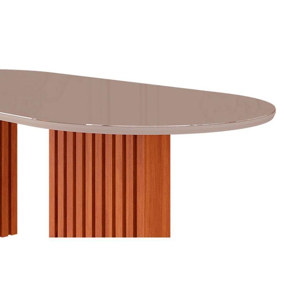 Mesa Para Cozinha Ester Com Tampo Madeirado Com Vidro Oval 210x100cm Cinamomo Off White Cimol - 4