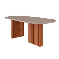 Mesa Para Cozinha Ester Com Tampo Madeirado Com Vidro Oval 210x100cm Cinamomo Off White Cimol - 1