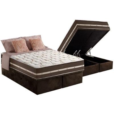 Cama Box Baú King: Colchão Molas Ensacadas Superlastic Classic + Base Crc Suede Brown (193x203)