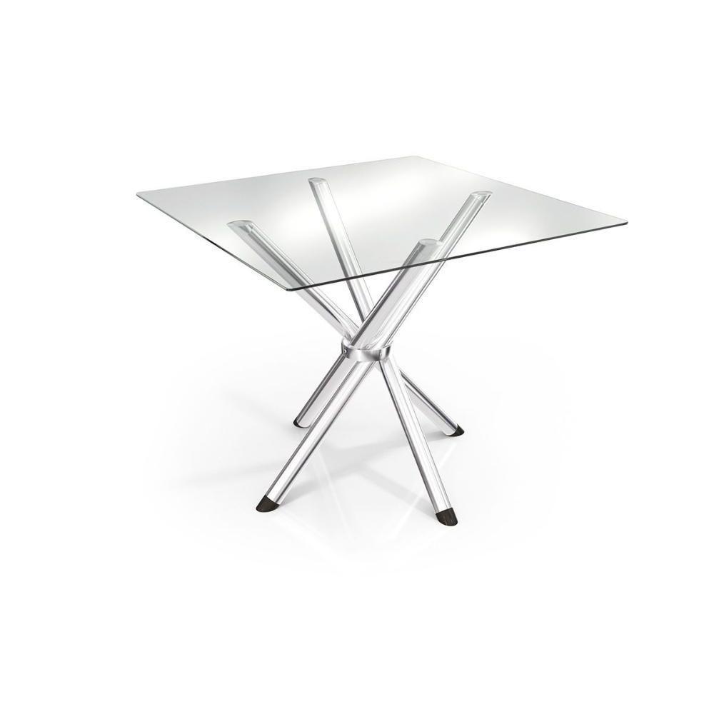 Conjunto Mesa Sala Jantar Volga Com Tampo De Vidro 90cm E 4 Cadeiras Zaria Cromada Suede Cinza Kappesberg - 8