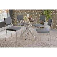 Conjunto Mesa Sala Jantar Volga Com Tampo De Vidro 90cm E 4 Cadeiras Zaria Cromada Suede Cinza Kappesberg - 1