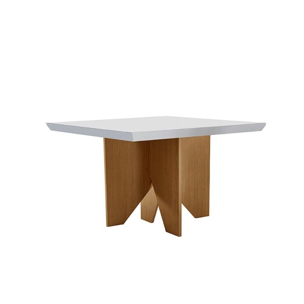 Mesa Para Cozinha Nevada Com Tampo 90x90cm Madeirado Vidro Canto Curvo Imbuia Off White Rufato - 1