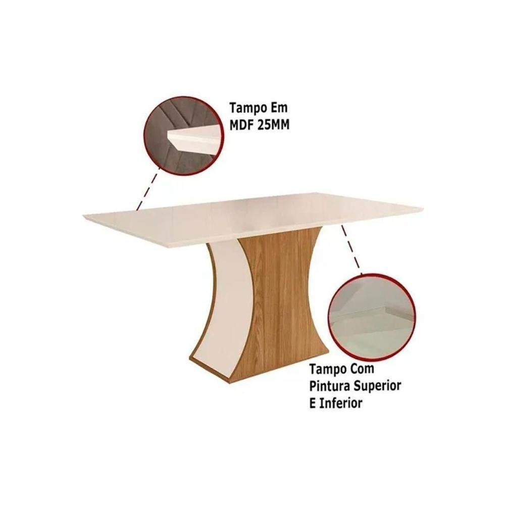 Conjunto Mesa Sala Jantar Luiza Com Tampo Reto Madeirado Com Vidro 120x90cm E 4 Cadeiras Vita Nature Linho Henn - 6