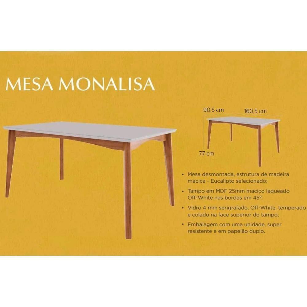 Conjunto Mesa Sala Jantar Monalisa Com Tampo Madeirado Com Vidro 160cm E 4 Cadeiras Rainha Natural Nesher - 2