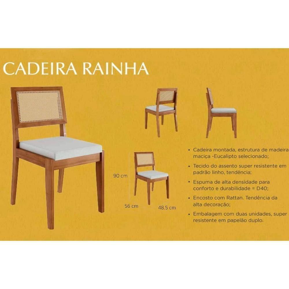 Conjunto Mesa Sala Jantar Monalisa Com Tampo Madeirado Com Vidro 160cm E 4 Cadeiras Rainha Natural Nesher - 3