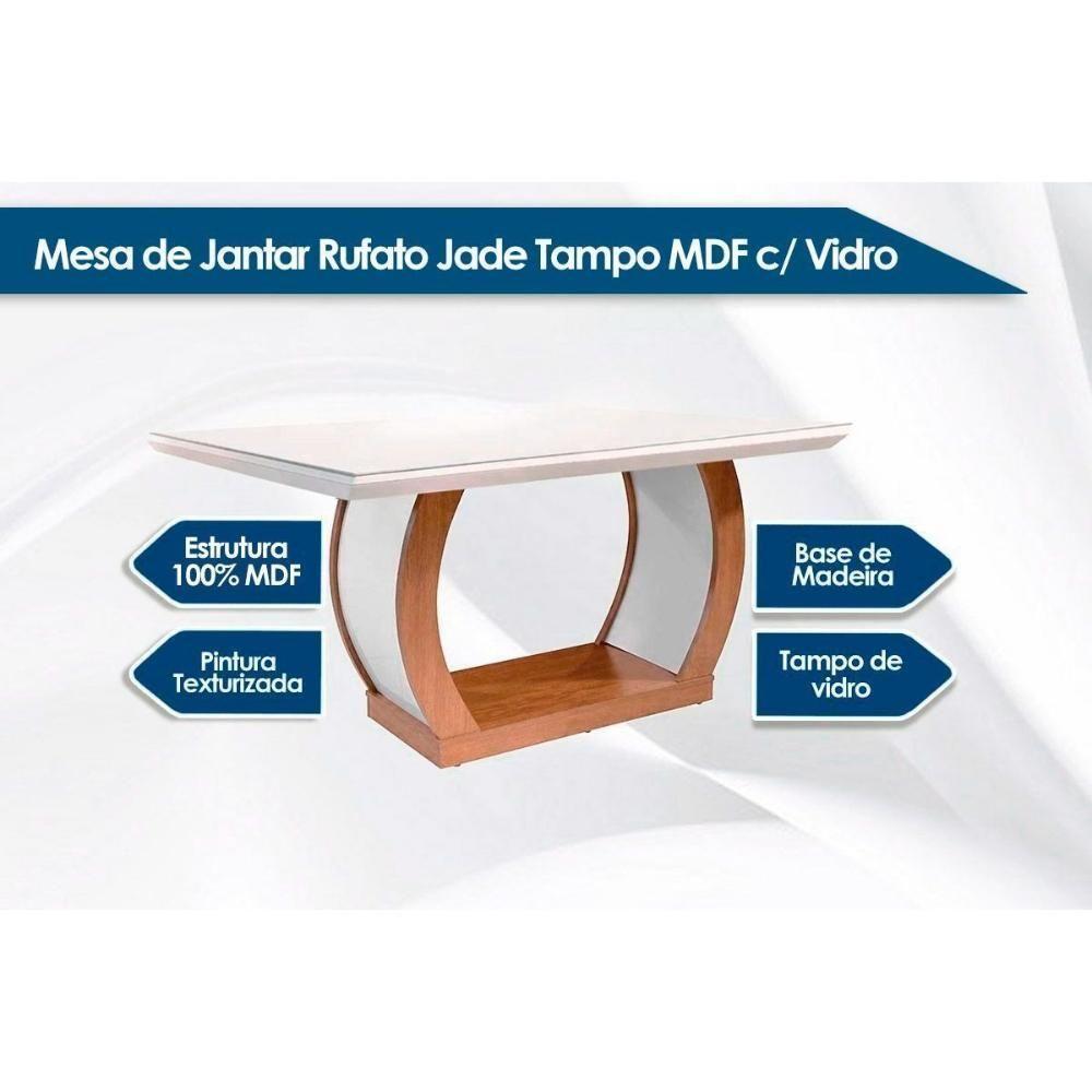Conjunto Mesa Sala Jantar Jade Tampo Madeirado Com Vidro Reto 180x90 E 6 Cadeiras Jade Capuccino Suede Grafite Rufato - 2