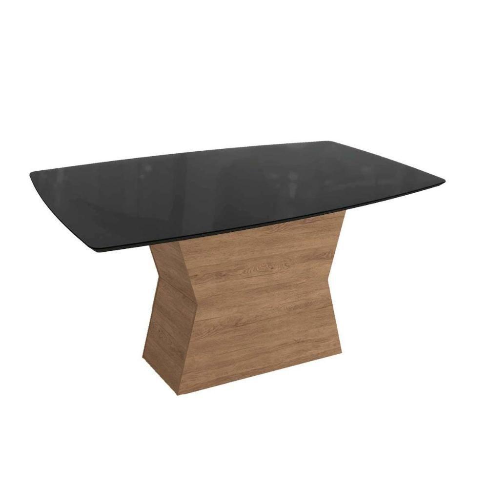 Mesa Para Cozinha Tília Com Tampo Madeirado Com Vidro 90x170cm Nogueira Preto Fosco Vidro Preto Kappesberg - 1