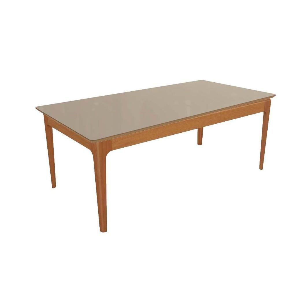 Mesa Para Cozinha Mira Madeira Maciça Com Tampo Madeirado Com Vidro 200x100cm Carvalho Nogueira Vidro Bronze Kappesberg - 1