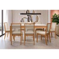 Mesa Para Cozinha Mira Madeira Maciça Com Tampo Madeirado Com Vidro 200x100cm Carvalho Nogueira Vidro Bronze Kappesberg - 3