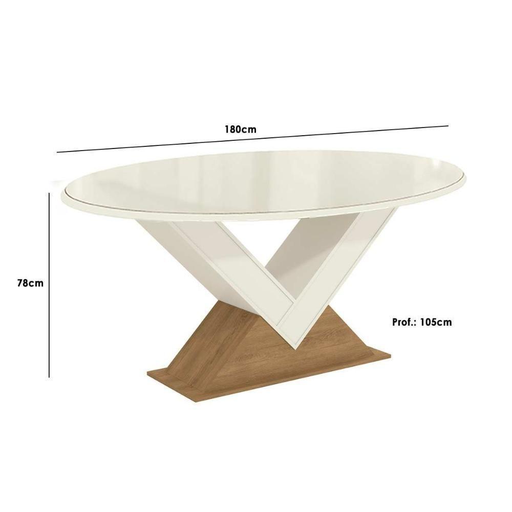 Mesa Para Cozinha Amora Com Tampo Madeirado Com Vidro 180x105cm Freijó Off White Kappesberg - 2