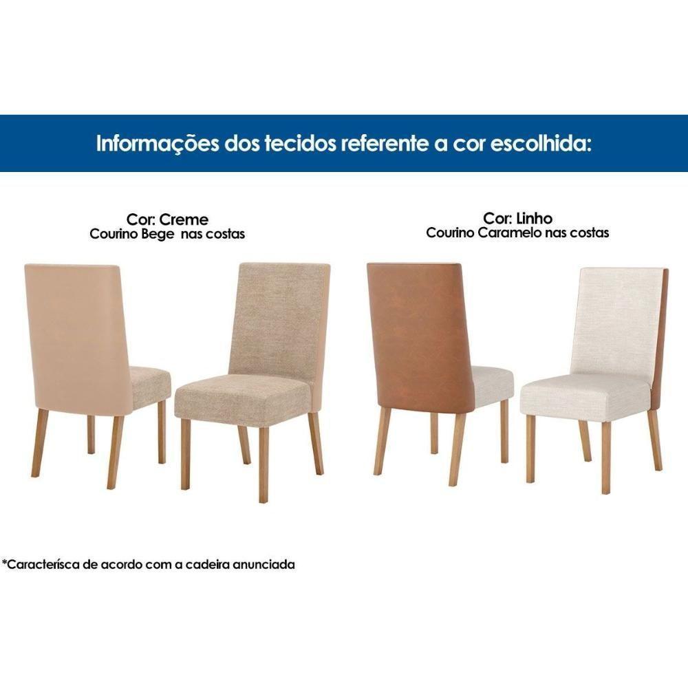 Conjunto Mesa Sala Jantar Orus Tampo Madeirado Com Vidro 120x80cm E 4 Cadeiras Anne Nature Courano Creme Henn - 7