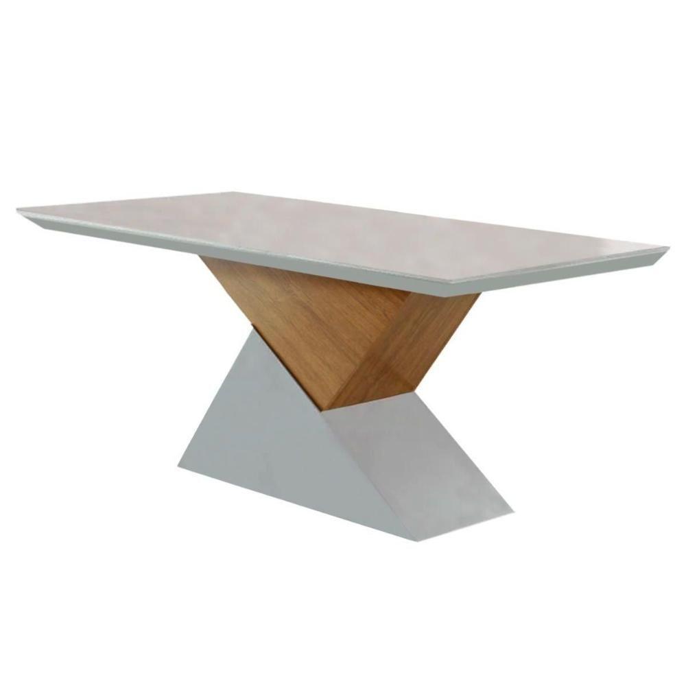 Mesa Para Cozinha Dubai Com Tampo 180x90cm Madeirado Vidro Canto Curvo Imbuia Off White Rufato - 1