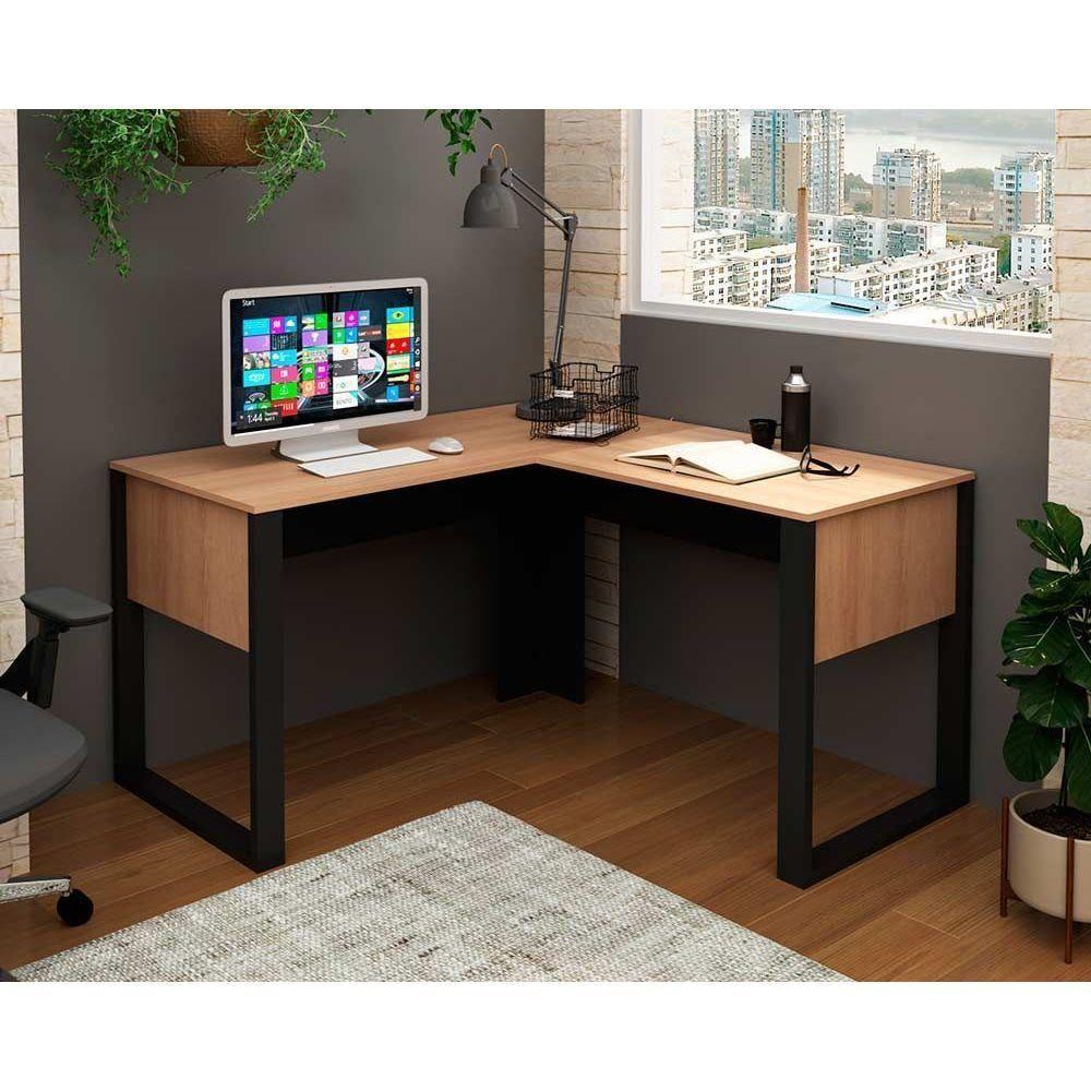 Mesa Computador Canto Me4181 Amêndoa Preto Tecno Mobili - 1