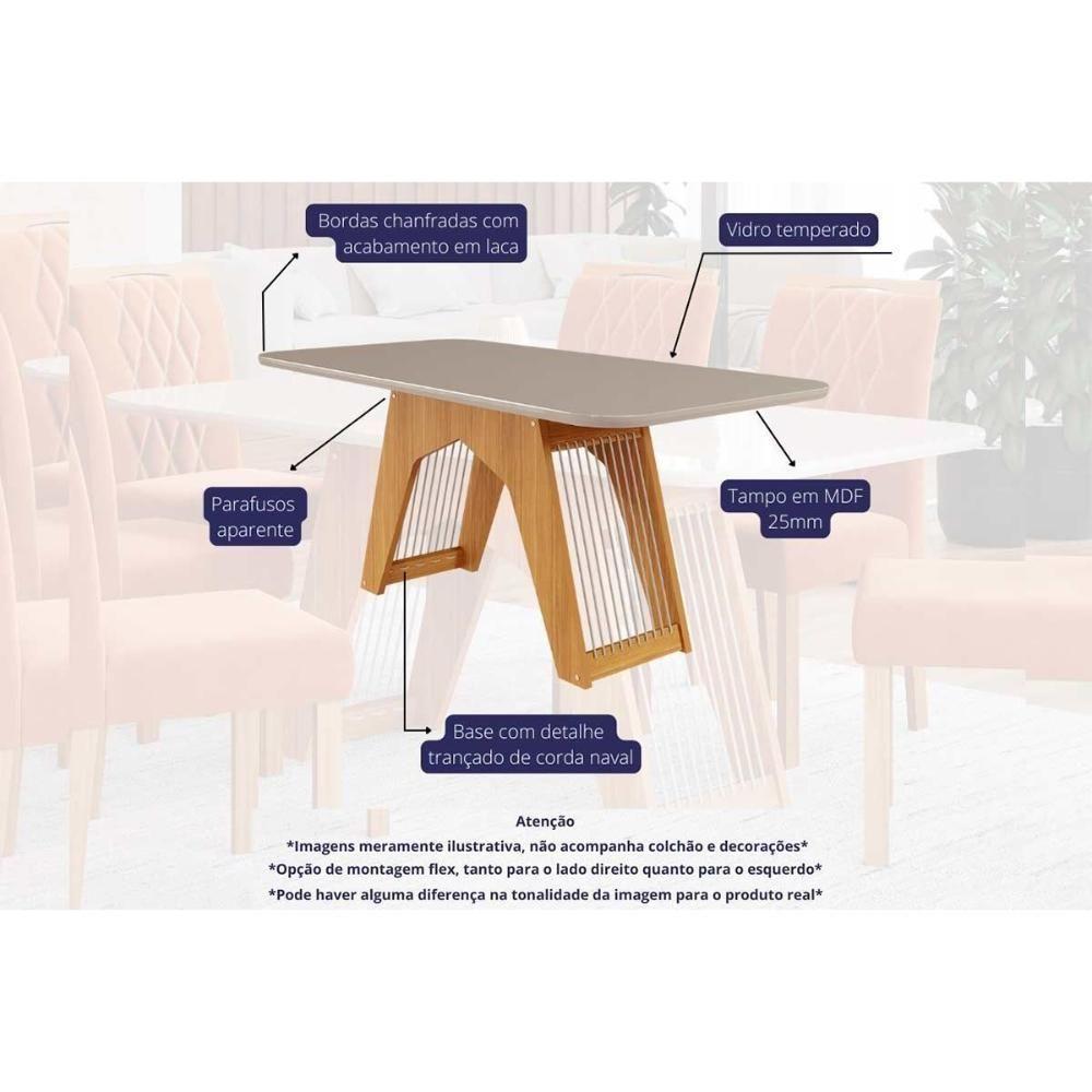 Conjunto Mesa Sala Jantar Carol Tampo Madeirado Com Vidro 180x90cm E 6 Cadeiras Fernanda Madeirado Linho Grafite Cimol - 9