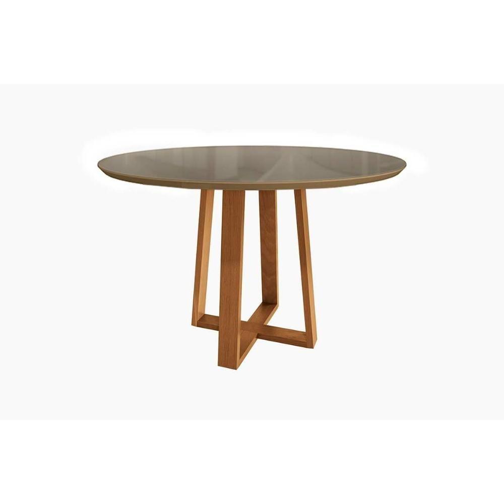 Mesa Para Cozinha Elma Madeira Maciça Com Tampo Madeirado Com Vidro 120x120cm Carvalho Bronze Kappesberg - 1