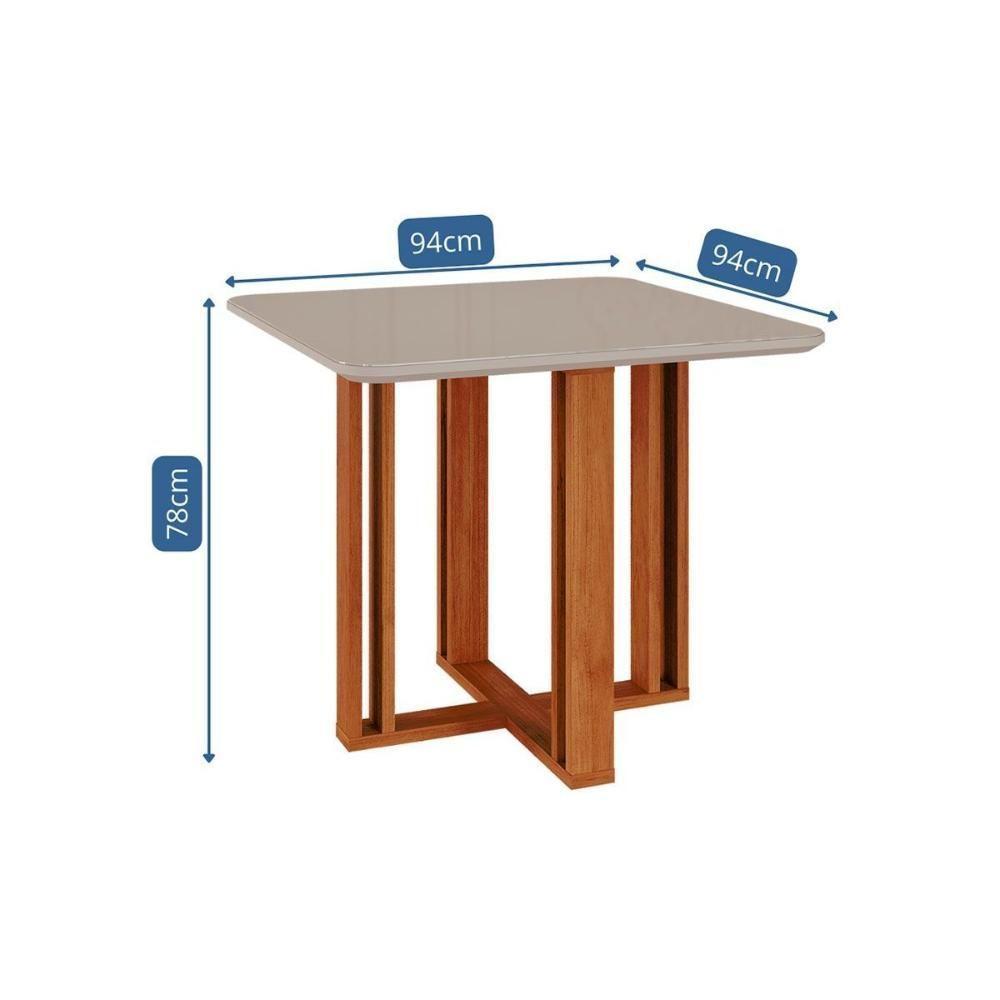 Mesa Para Cozinha Flora Com Tampo Madeirado Com Vidro 95x95cm Nature Off White Cimol - 3