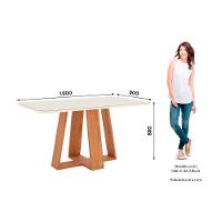 Conjunto Mesa Sala Jantar Lins Com Tampo Madeirado Com Vidro Curvo 160x90cm E 6 Cadeiras Malu Nature Linho Henn - 5