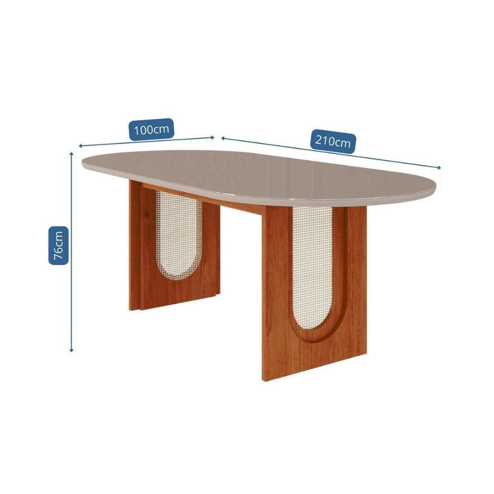 Mesa Para Cozinha Valentina Com Tampo Madeirado Oval 210x100cm Cinamomo Off White Cimol - 3