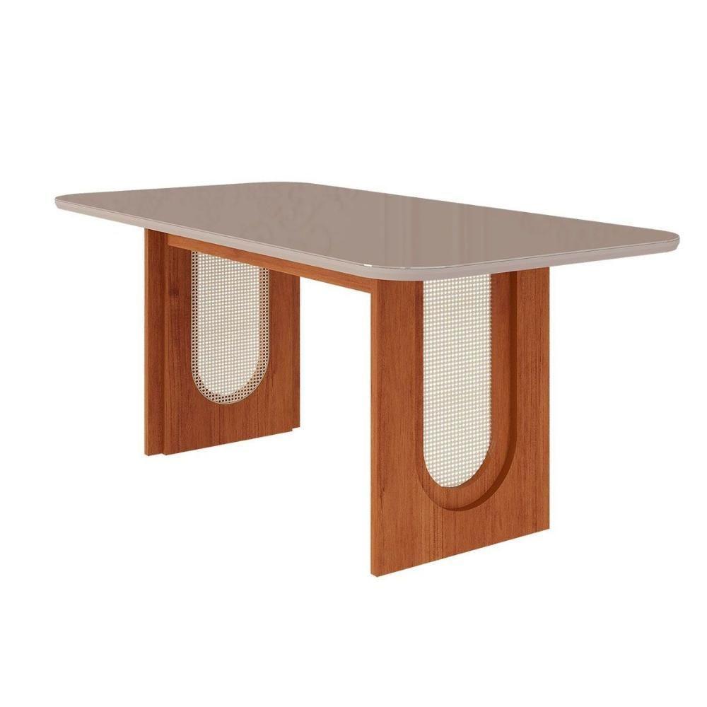 Mesa Para Cozinha Valentina Com Tampo Madeirado Com Vidro 180x90cm Cinamomo Off White Cimol - 1