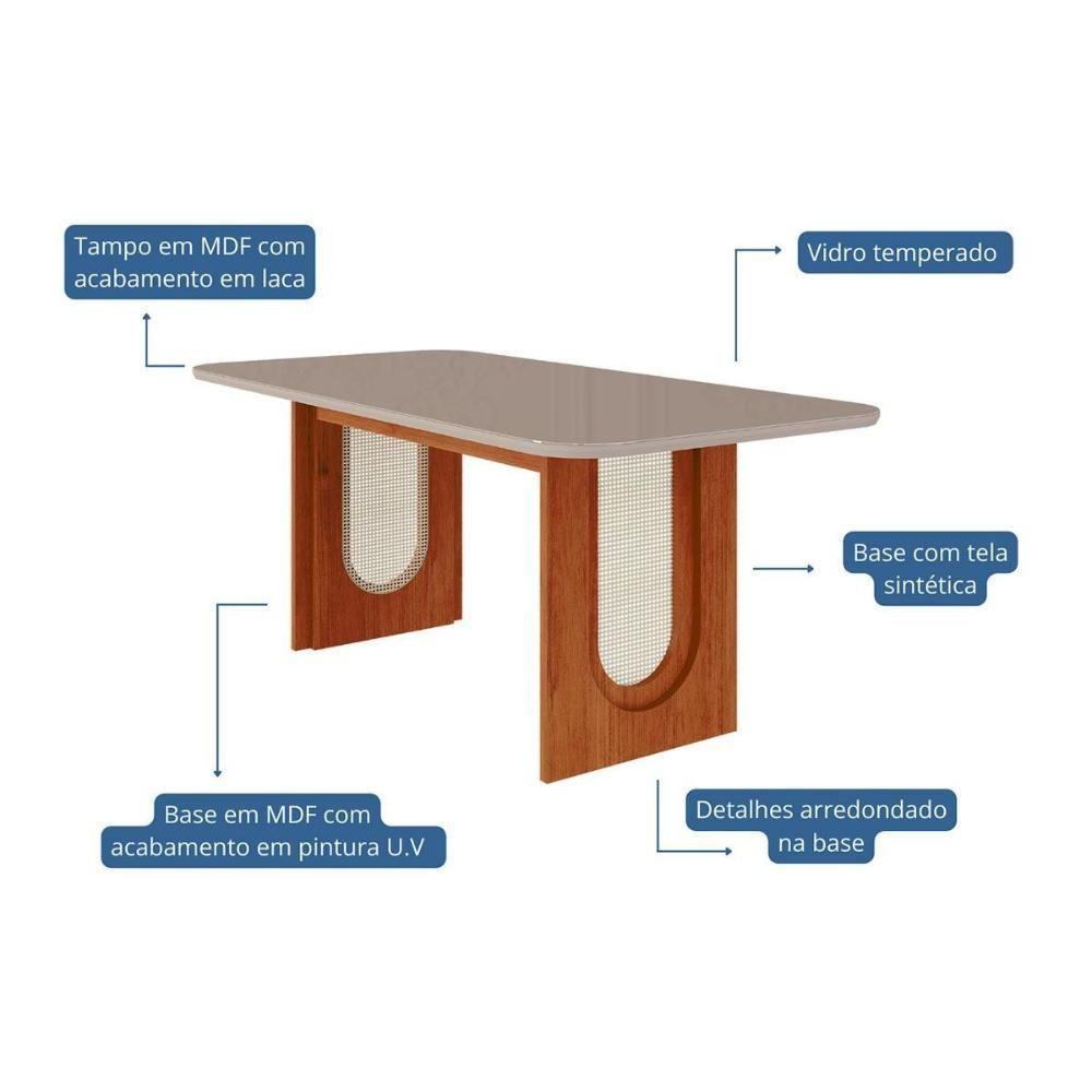 Mesa Para Cozinha Valentina Com Tampo Madeirado Com Vidro 180x90cm Cinamomo Off White Cimol - 2
