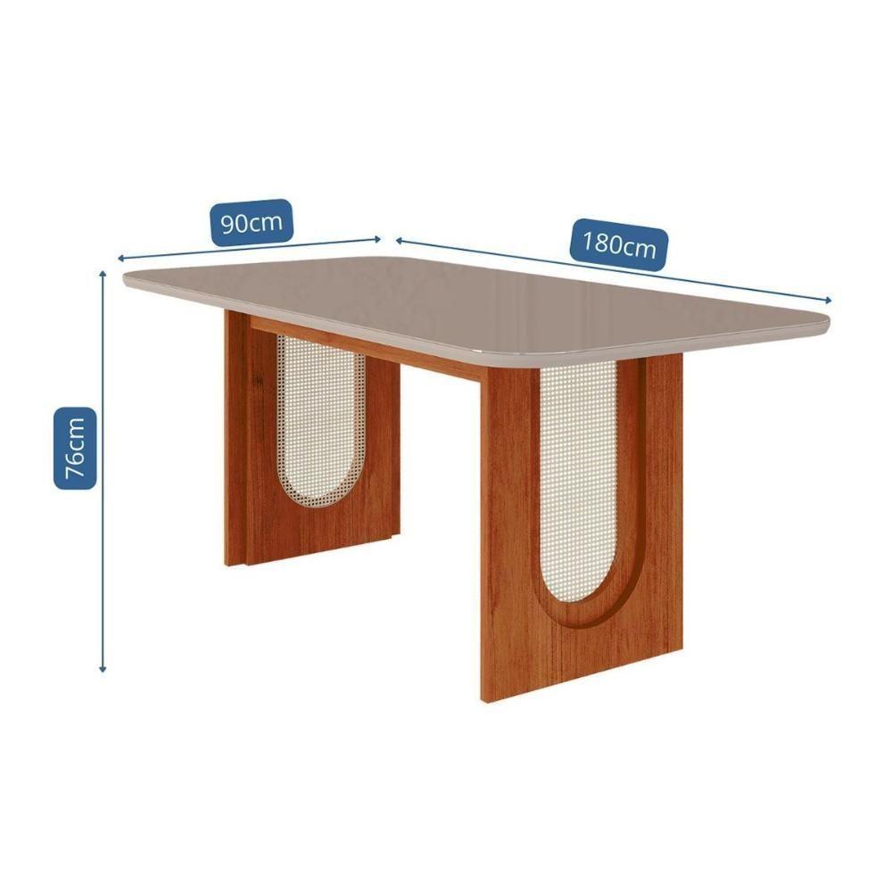 Mesa Para Cozinha Valentina Com Tampo Madeirado Com Vidro 180x90cm Cinamomo Off White Cimol - 3