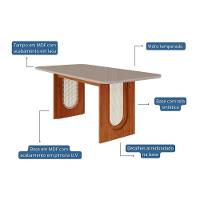 Mesa Para Cozinha Valentina Com Tampo Madeirado Com Vidro 180x90cm Cinamomo Off White Cimol - 2