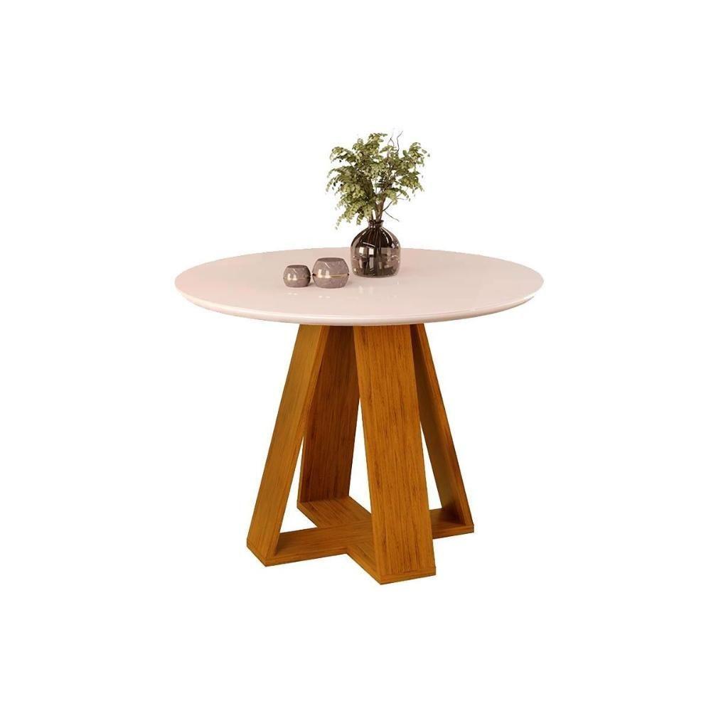 Mesa Para Cozinha Celeste Com Tampo Madeirado Vidro Redondo 103x103cm Cedro Off White Dj Móveis - 1