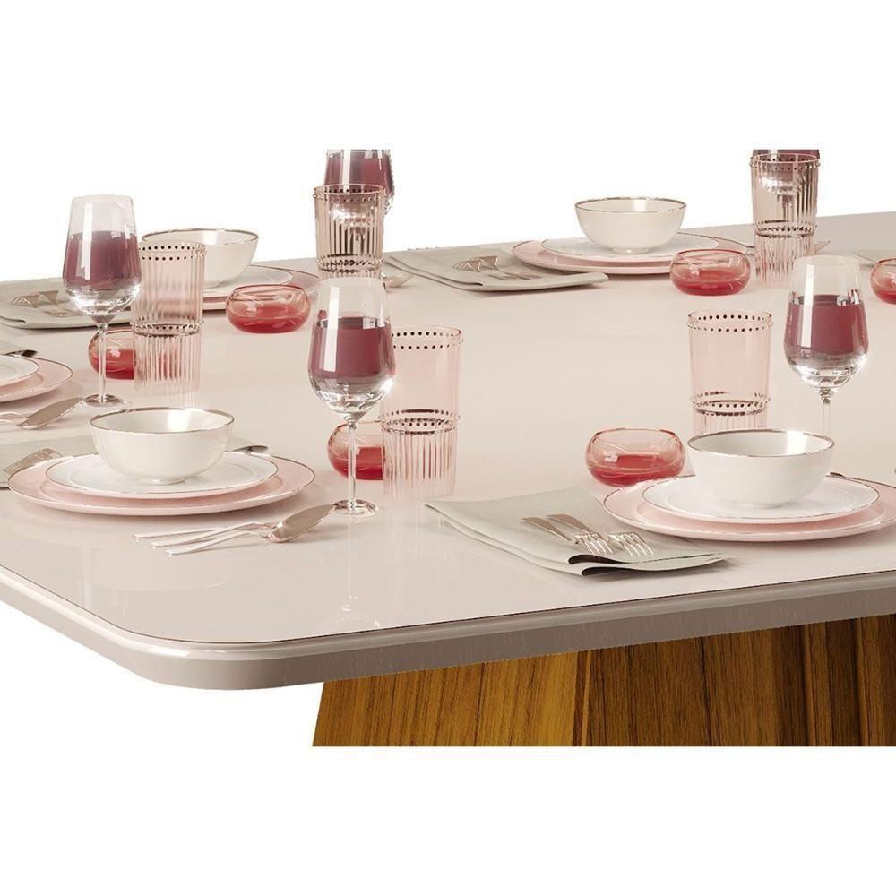 Mesa Para Cozinha Itália Com Tampo Madeirado Com Vidro Curvo 136x136cm Cedro Off White Dj Móveis - 2