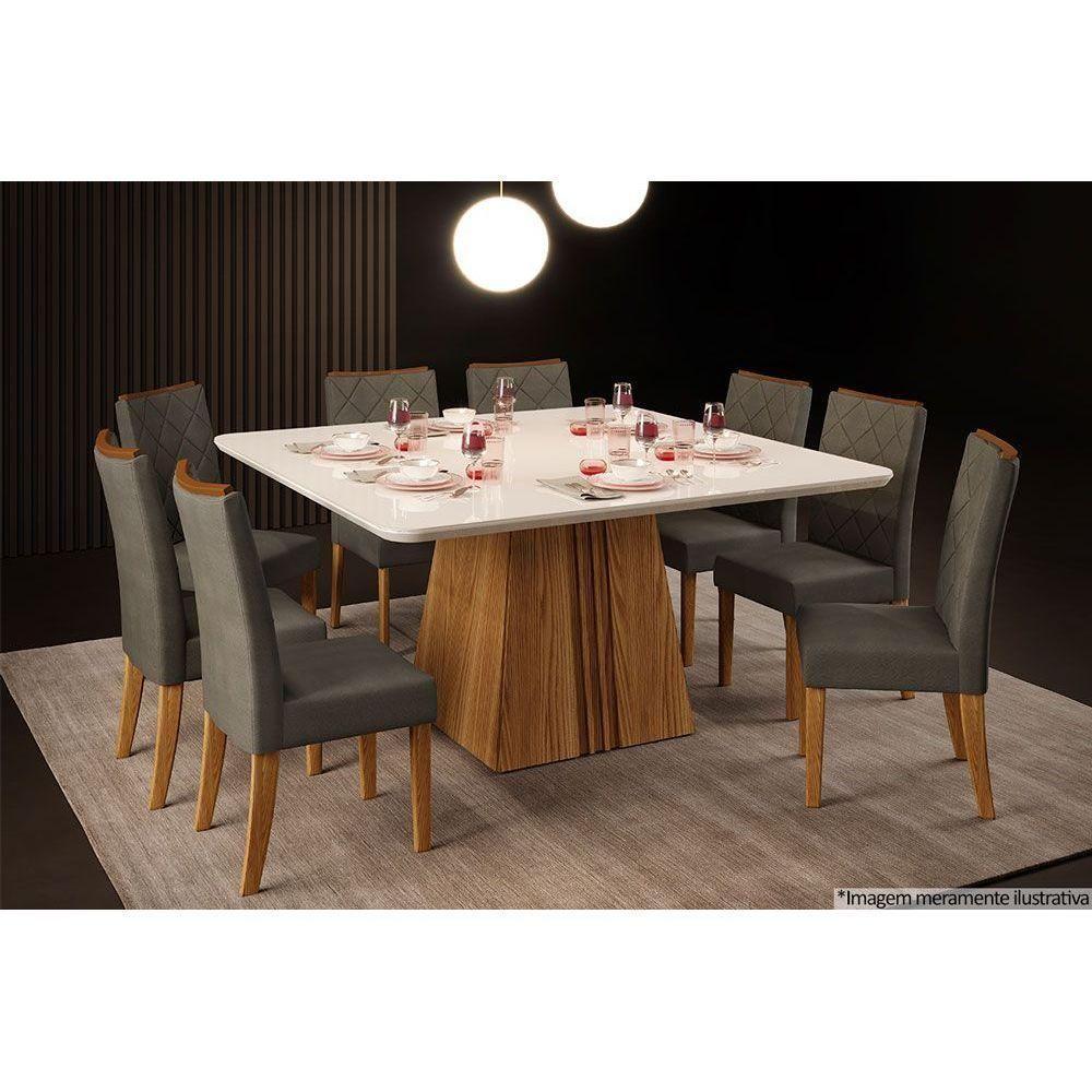 Mesa Para Cozinha Itália Com Tampo Madeirado Com Vidro Curvo 136x136cm Cedro Off White Dj Móveis - 6