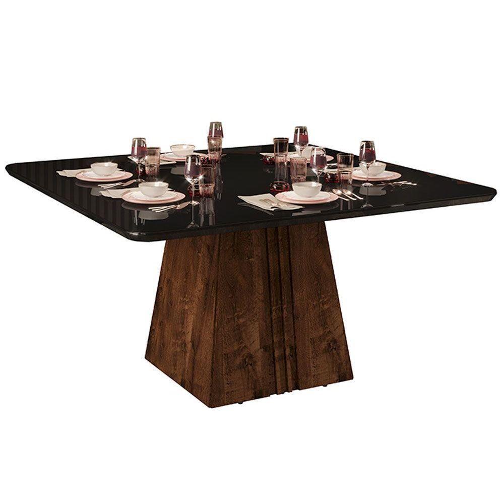 Mesa Para Cozinha Itália Com Tampo Madeirado Com Vidro Curvo 136x136cm Cedro Off White Dj Móveis - 7