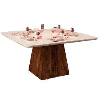 Mesa Para Cozinha Itália Com Tampo Madeirado Com Vidro Curvo 136x136cm Cedro Off White Dj Móveis - 8