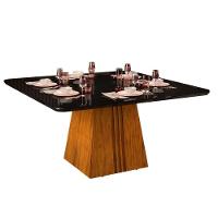 Mesa Para Cozinha Itália Com Tampo Madeirado Com Vidro Curvo 136x136cm Cedro Off White Dj Móveis - 9