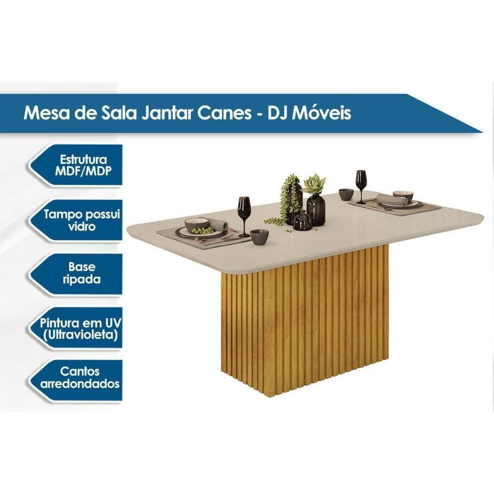 Mesa Para Cozinha Canes Com Tampo Madeirado Com Vidro Curvo 170x90cm Cedro Off White Dj Móveis - 2