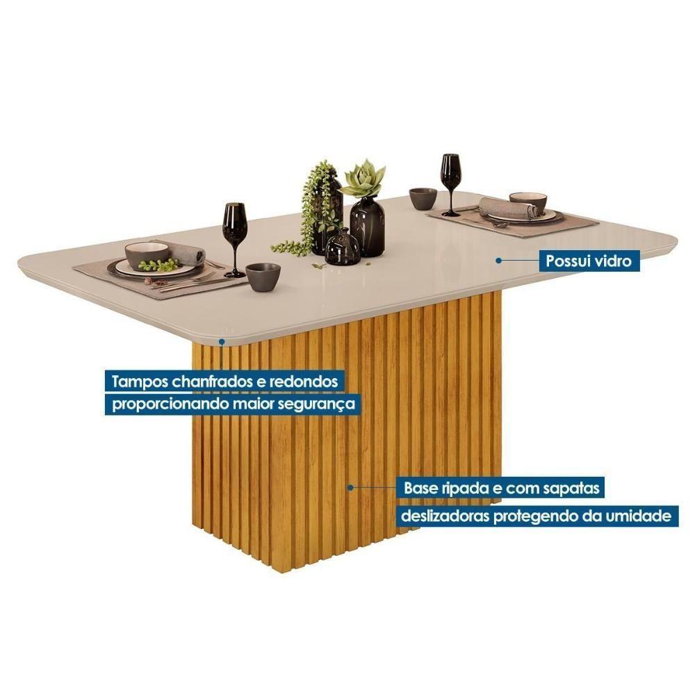 Mesa Para Cozinha Canes Com Tampo Madeirado Com Vidro Curvo 170x90cm Cedro Off White Dj Móveis - 3