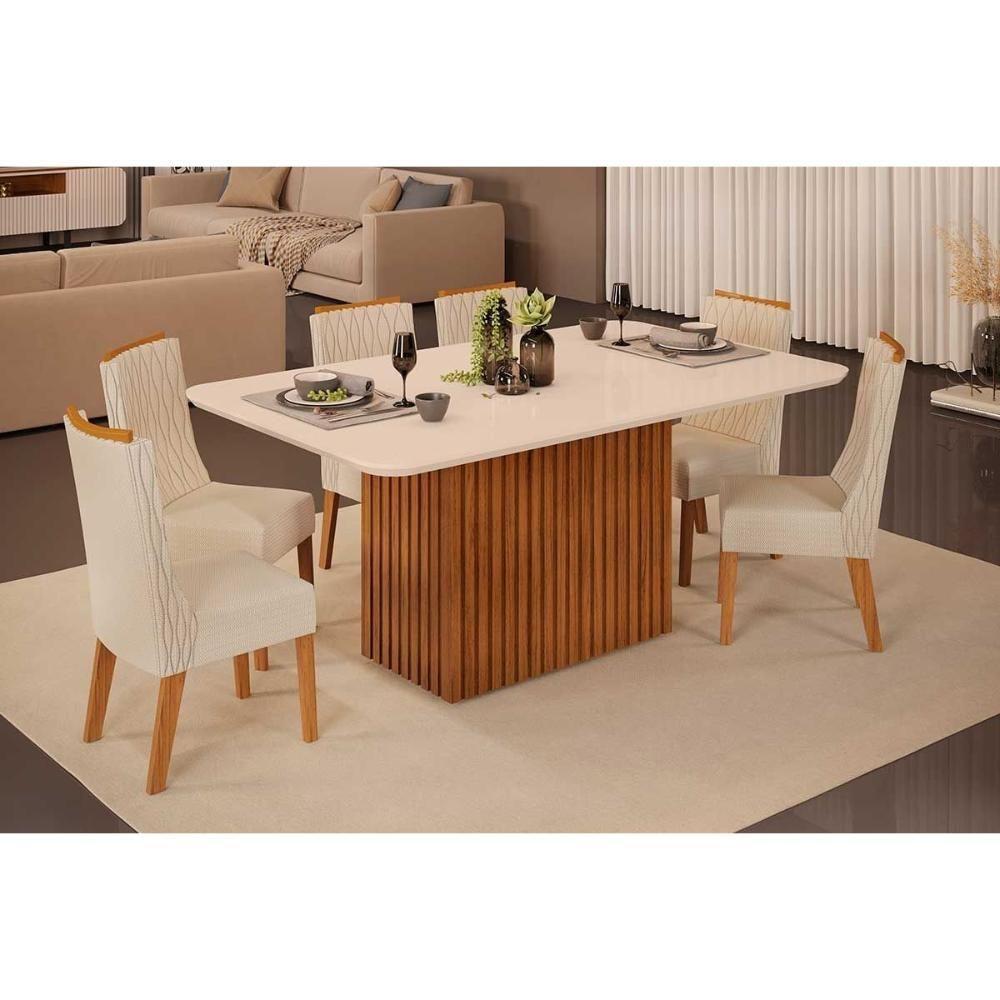 Mesa Para Cozinha Canes Com Tampo Madeirado Com Vidro Curvo 170x90cm Cedro Off White Dj Móveis - 8