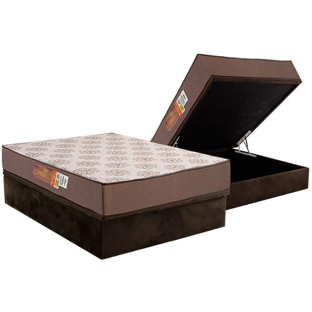 Conjunto Box Baú Casal: Colchão Espuma Polar D28 Pérola Brown + Base Crc Suede Brown (138x188) - 1