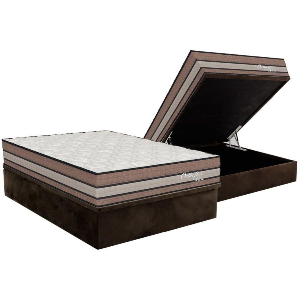 Cama Box Baú Casal: Colchão Molas Ensacadas Orthoflex Seleto + Base Crc Suede Brown (138x188) - 1