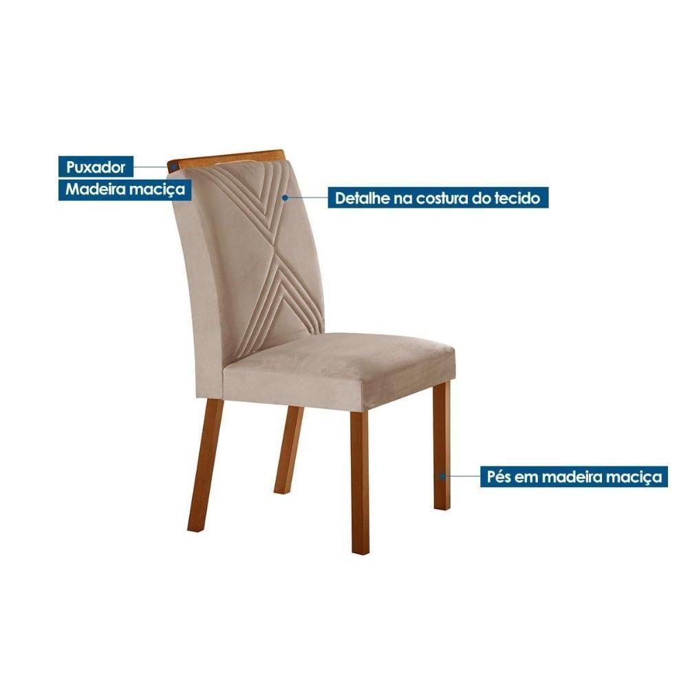 Conjunto Mesa Sala Jantar Luna Tampo Madeirado Com Vidro Curvo 180x90 E 6 Cadeiras Amsterdã Imbuia Suede Creme Rufato - 4