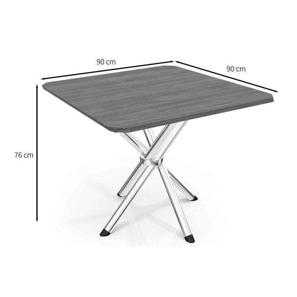 Conjunto Mesa Sala Jantar Volga Com Tampo De Madeira 90cm E 4 Cadeiras Portugal Cromada Nogueira Marrom Kappesberg - 4