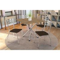 Conjunto Mesa Sala Jantar Volga Com Tampo De Madeira 90cm E 4 Cadeiras Portugal Cromada Nogueira Marrom Kappesberg - 1