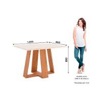 Conjunto Mesa Sala Jantar Lins Com Tampo Reto Madeirado Com Vidro 120x80cm E 4 Cadeiras Malu Nature Linho Henn