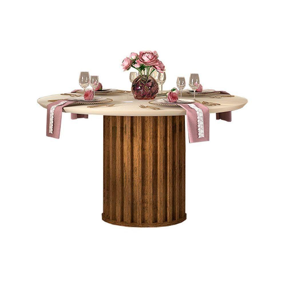 Mesa Para Cozinha Viena Com Tampo Madeirado Com Vidro 136cm Freijó Off White Dj Móveis - 3