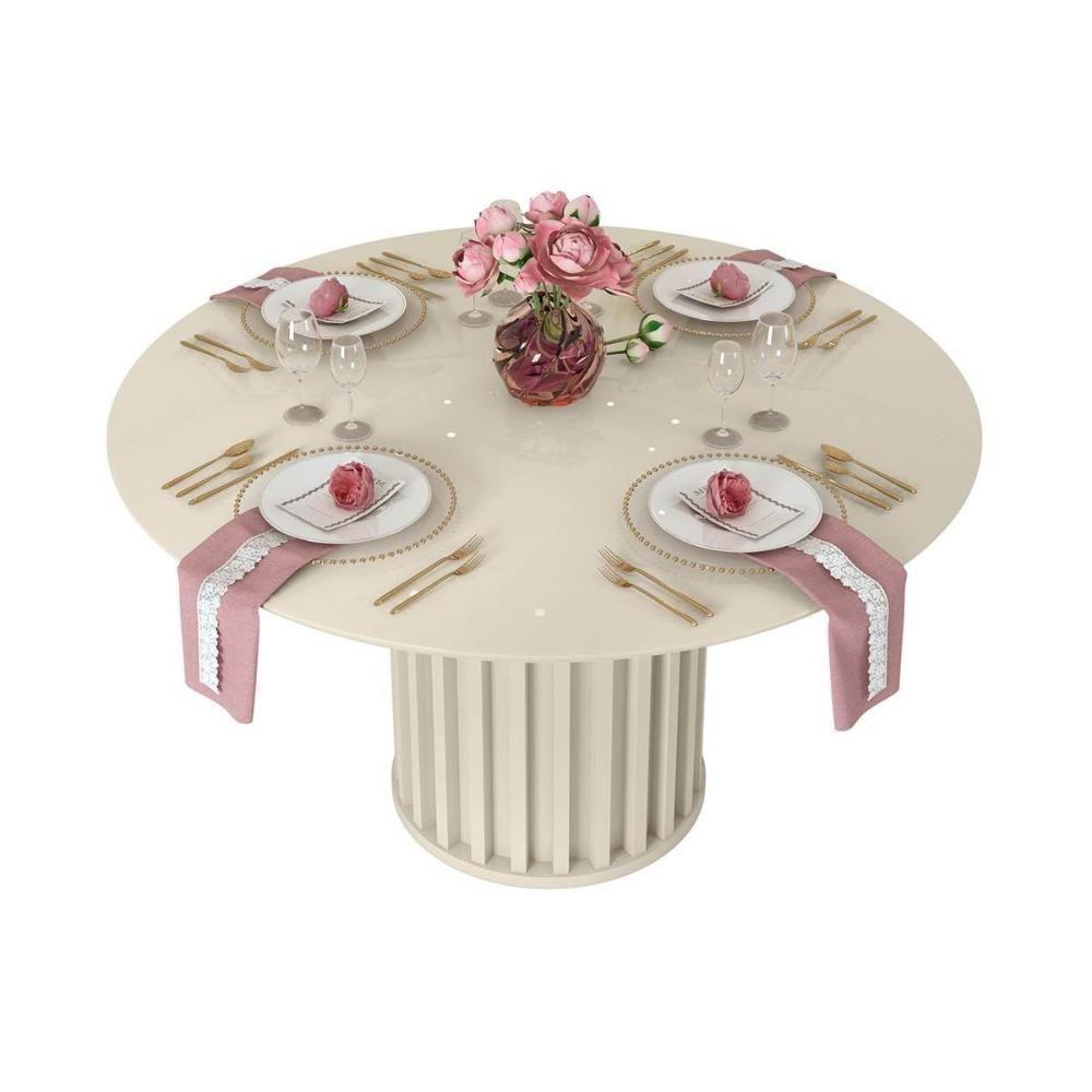 Mesa Para Cozinha Viena Com Tampo Madeirado Com Vidro 136cm Freijó Off White Dj Móveis - 7