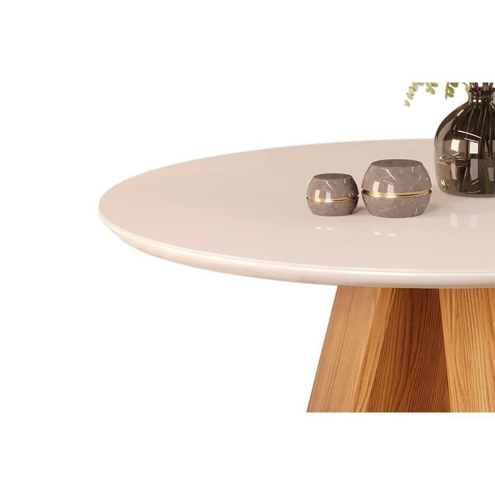 Mesa Para Cozinha Celeste Com Tampo Madeirado Vidro Redondo 103x103cm Freijo-cinza Urbano Dj Móveis - 5